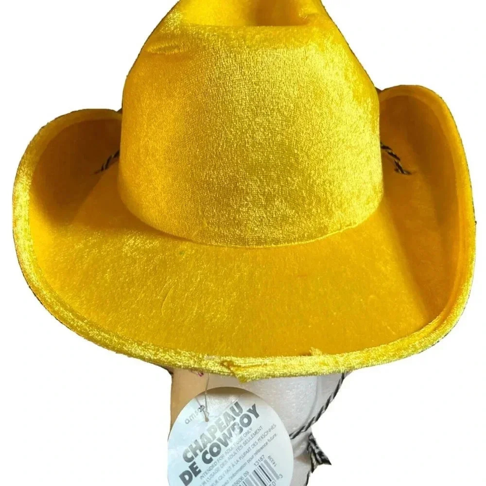 NEW Yellowstone Rancher Cowboy Hat Costume Yellow / Gold Velour- Adult OS - Picture 4 of 5